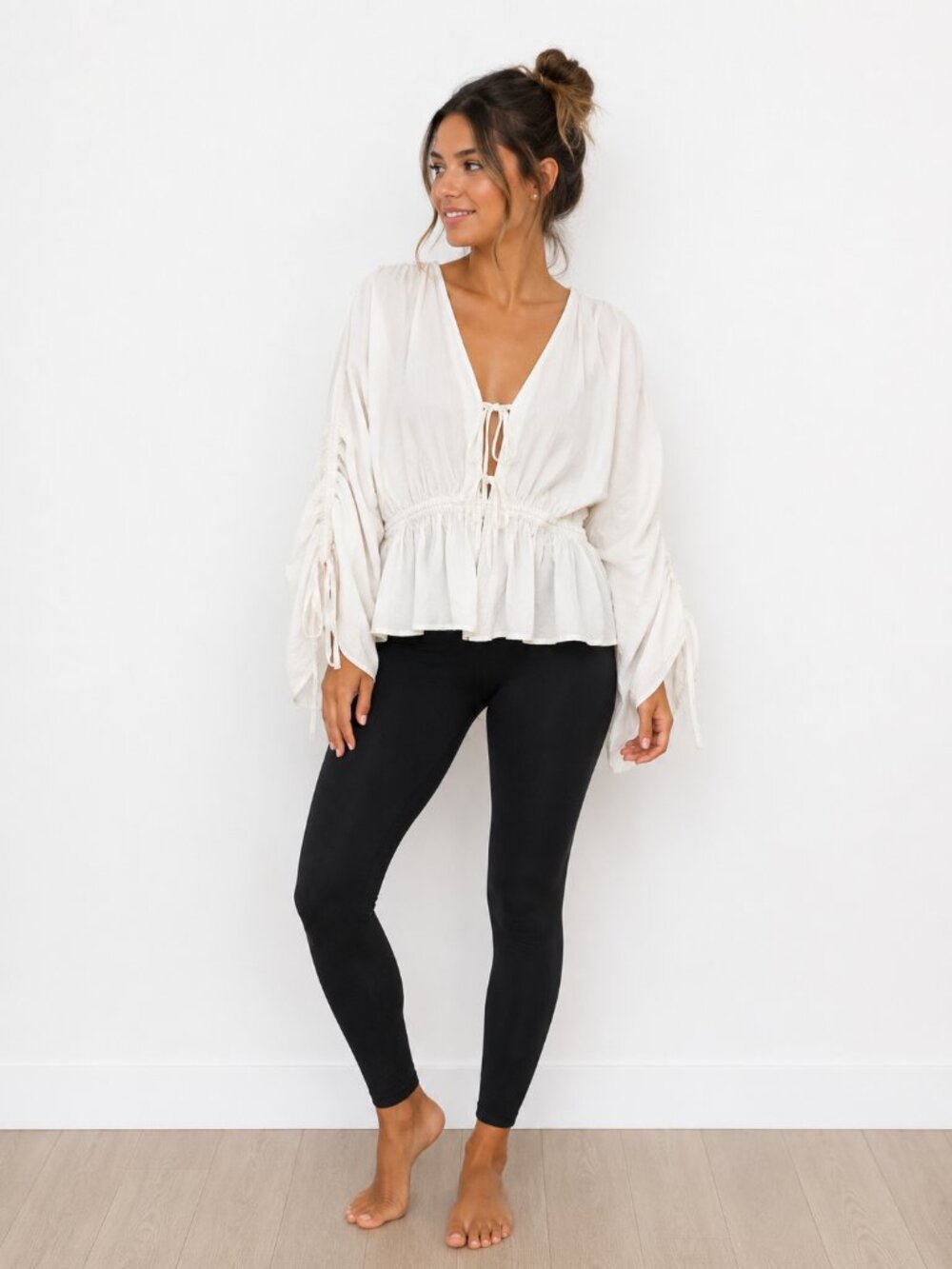 ASOS White Drawstring Peplum Blouse